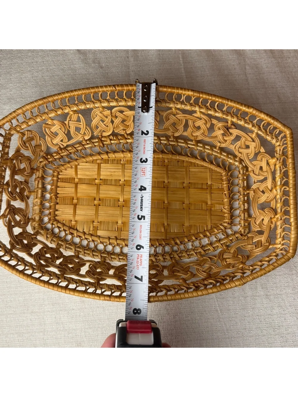 Vintage Wicker Serving Basket Tray Handwoven Rattan Bread Fruit Catchall